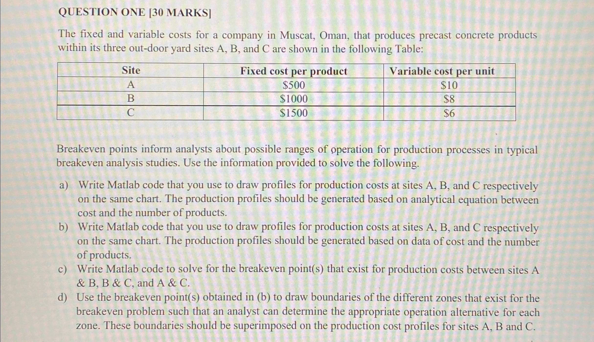 QUESTION ONE [ 3 0 MARKS ] The fixed and variable