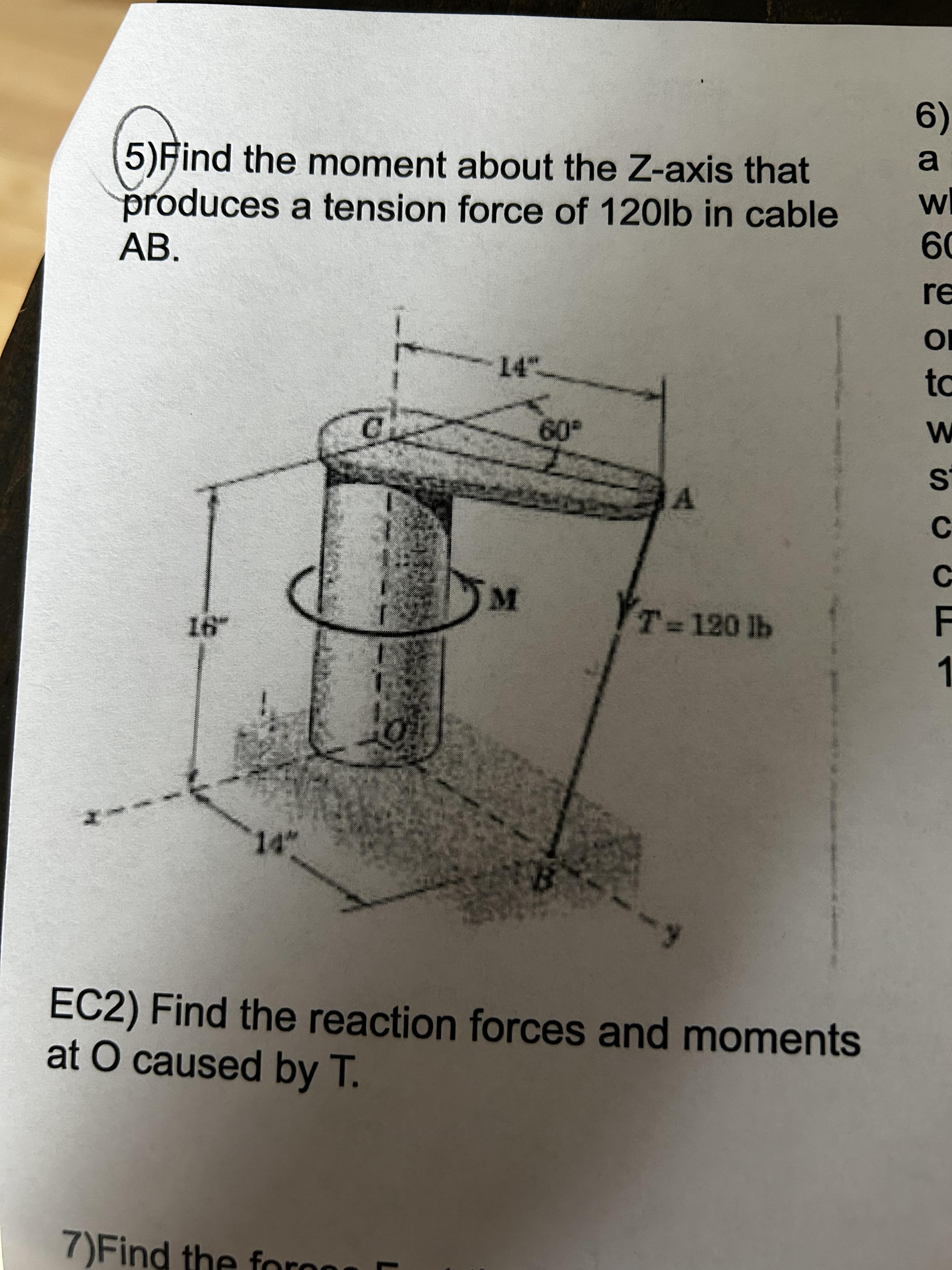 Find the moment about the Z - axis that produces