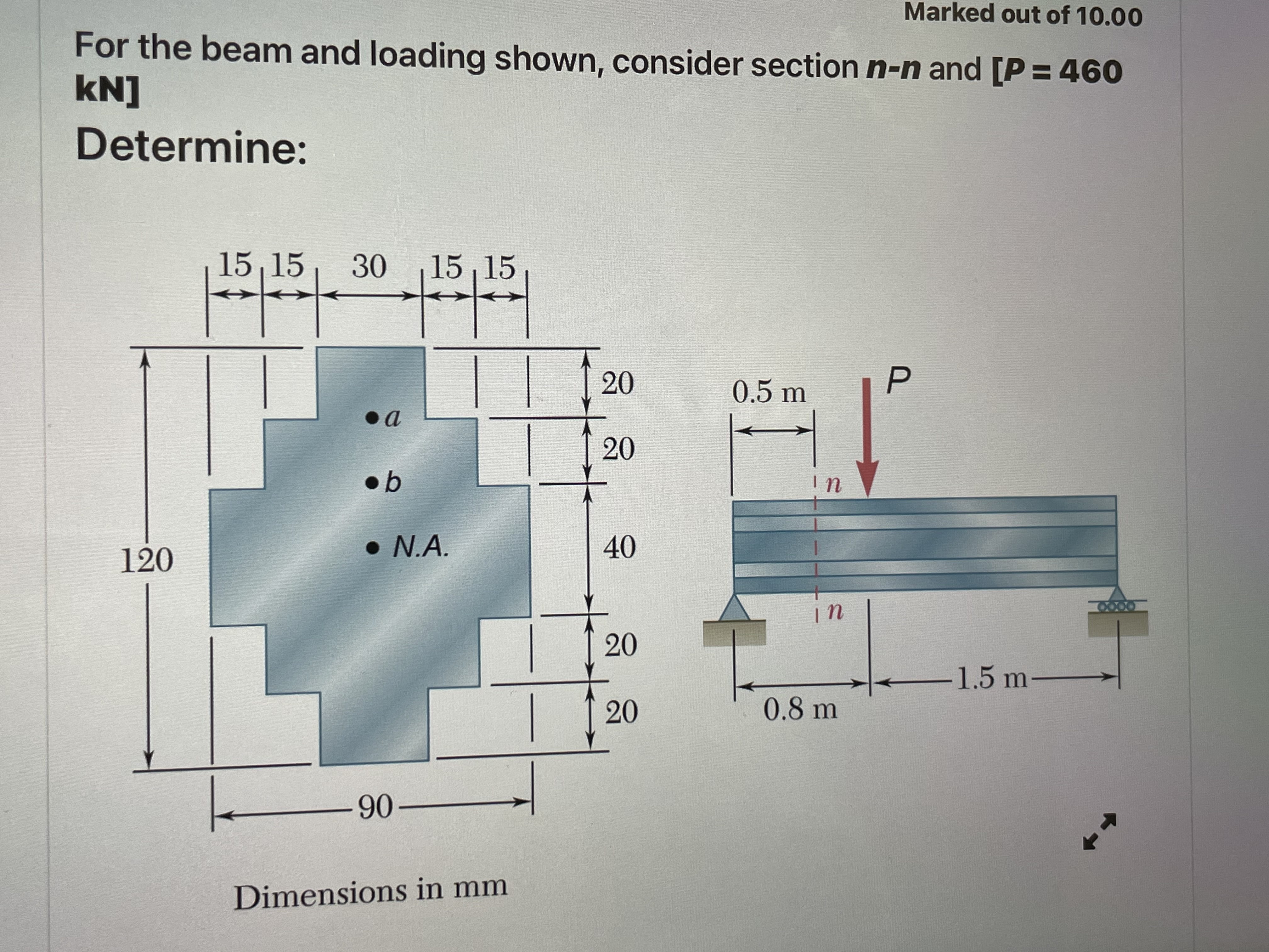 Marked out of 1 0 . 0 0 For the beam and loading