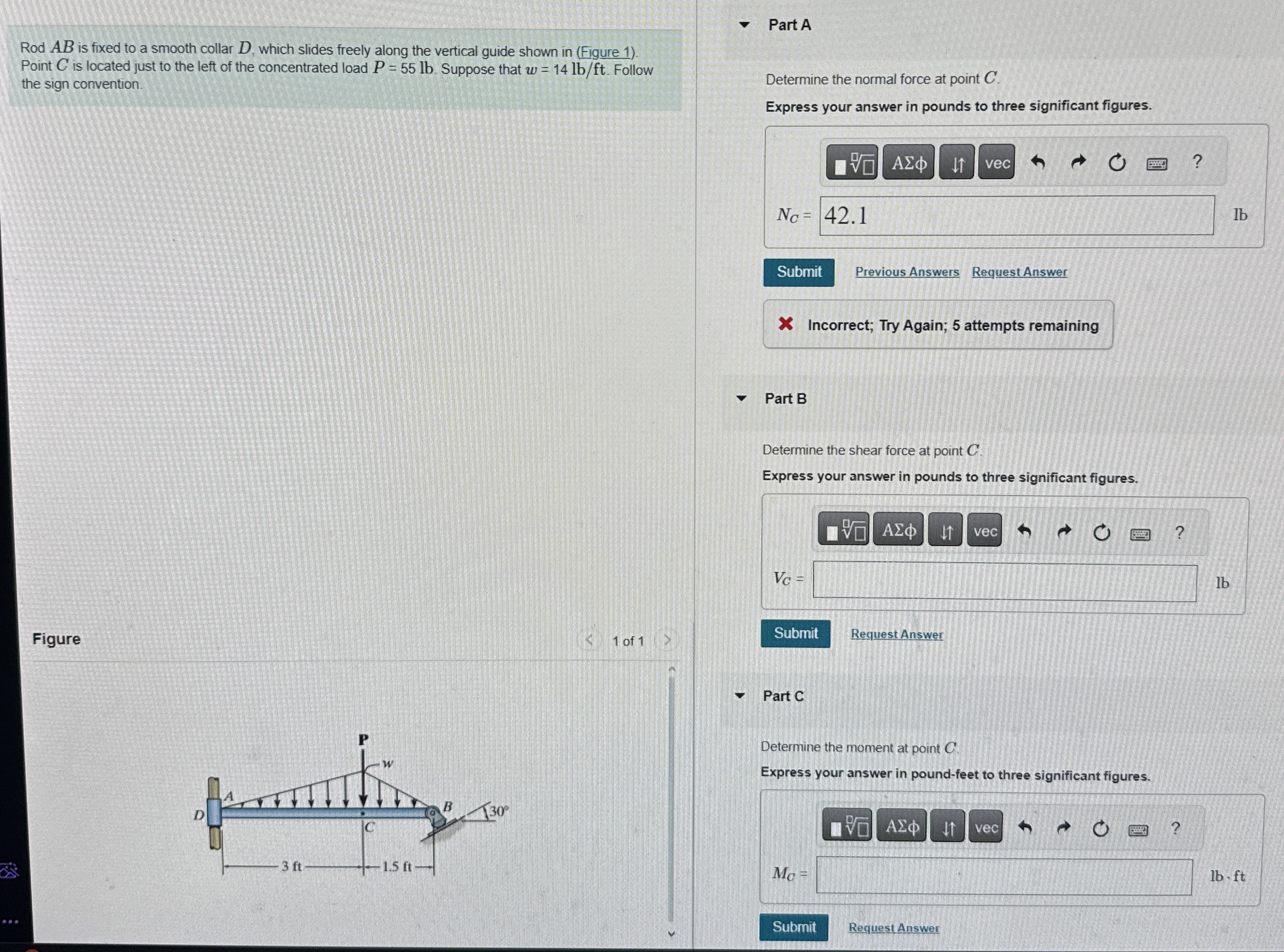 Rod A B is fixed to a smooth collar D , which
