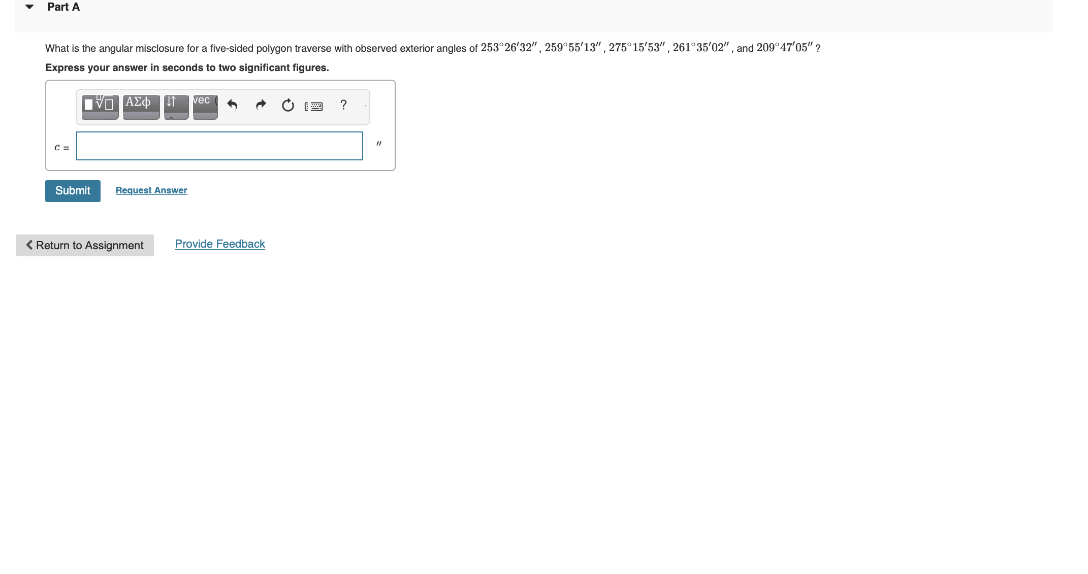 What is the angular misclosure for a five - sided