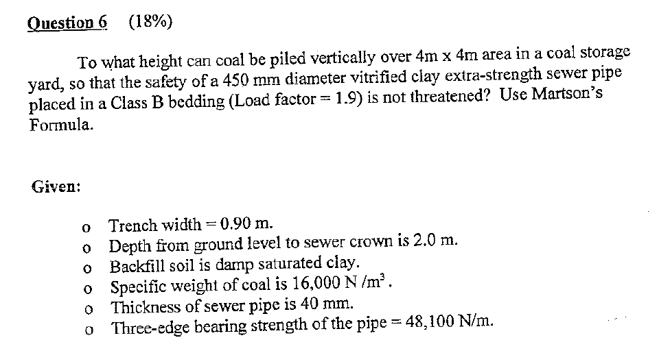 Question 6 ( 1 8 % ) To what height can coal be