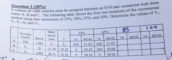 Question 3 ( 2 0 % ) A volume of 1 2 0 0 vehicles