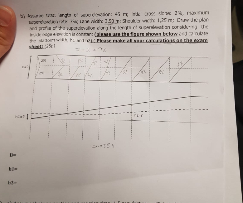 b ) Assume that: length of superelevation: 4 5 m