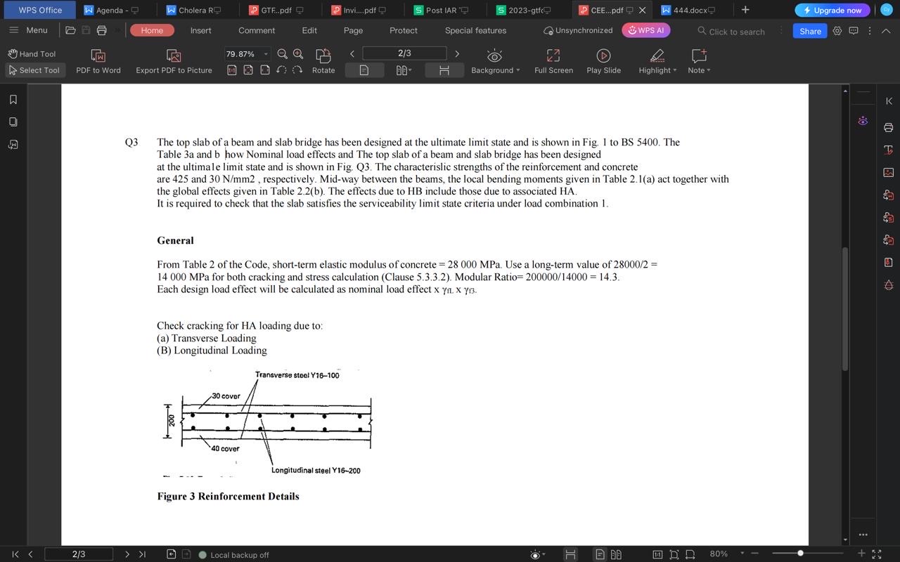 Q 3 The top slab of a beam and slab bridge has