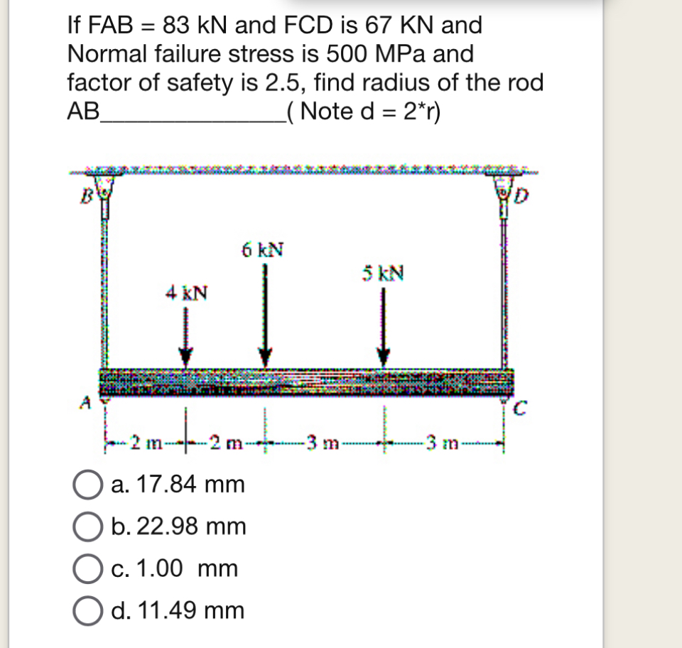 If FAB = 8 3 k N and F C D is 6 7 K N and Normal