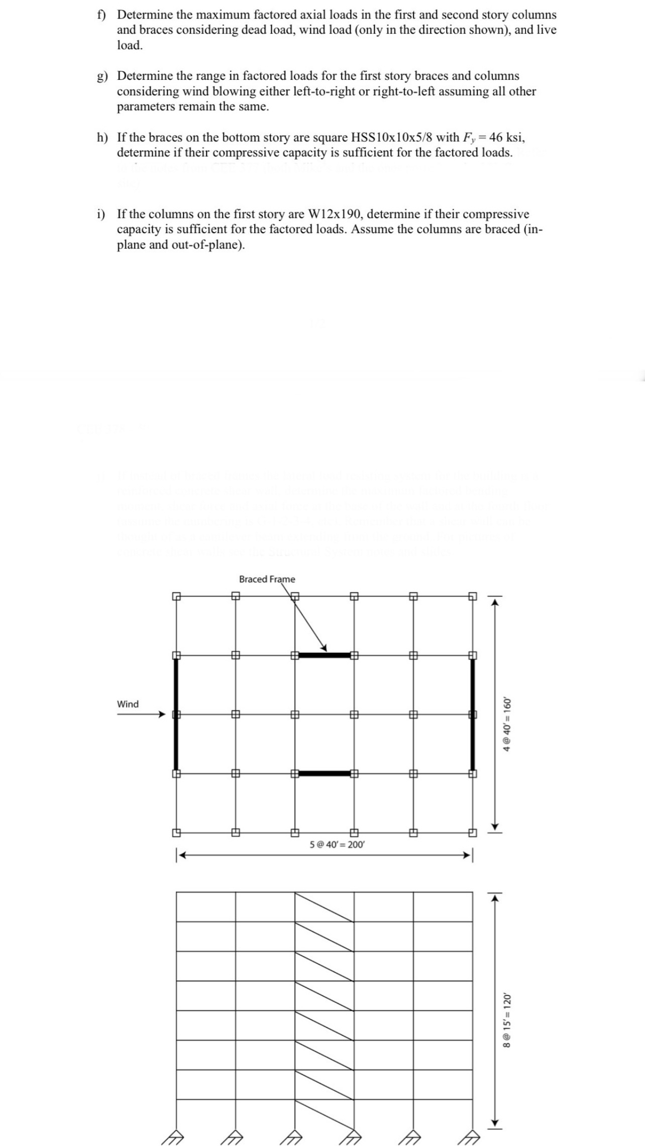 f ) Determine the maximum factored axial loads in