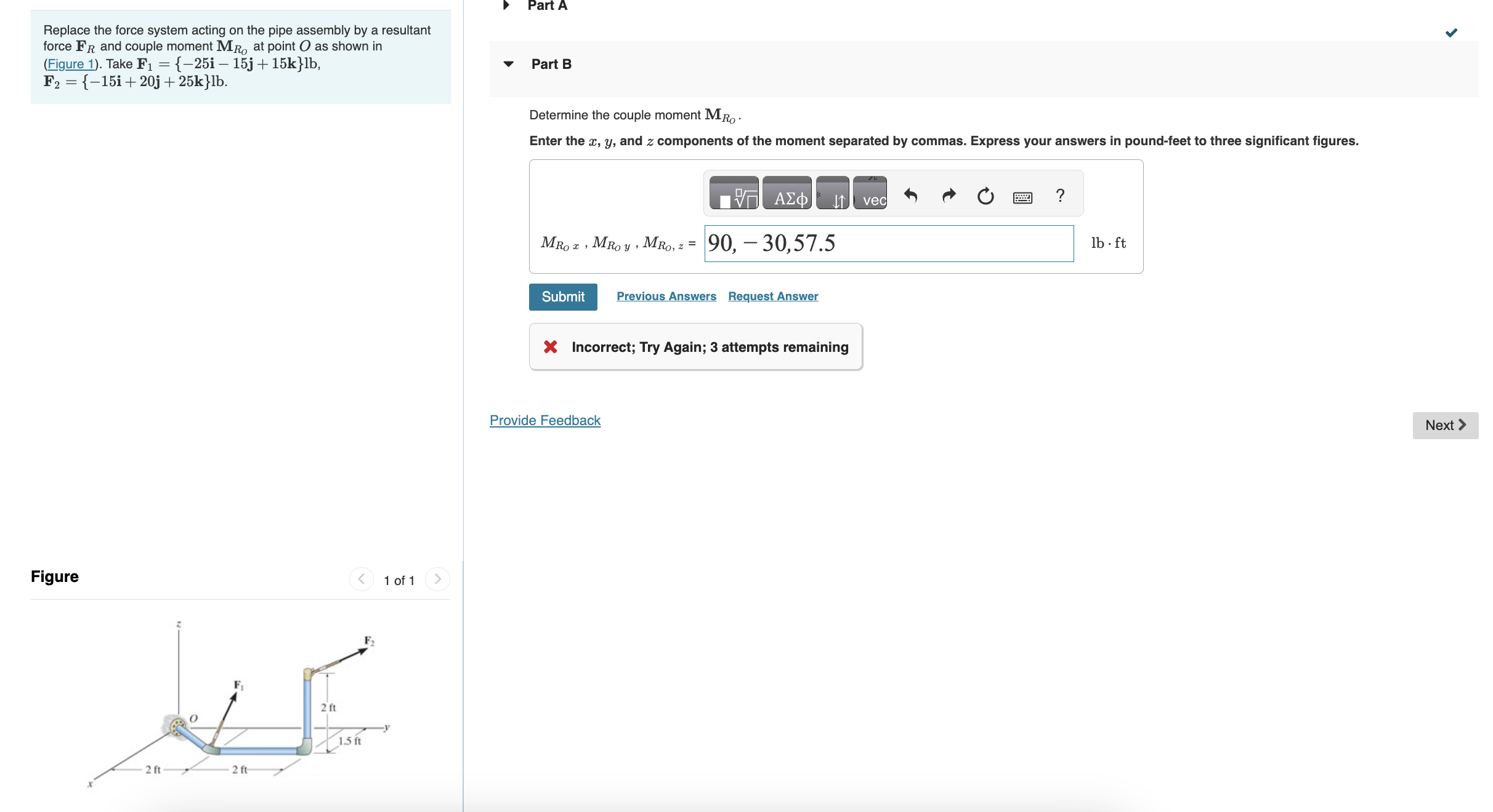 Replace the force system acting on the pipe