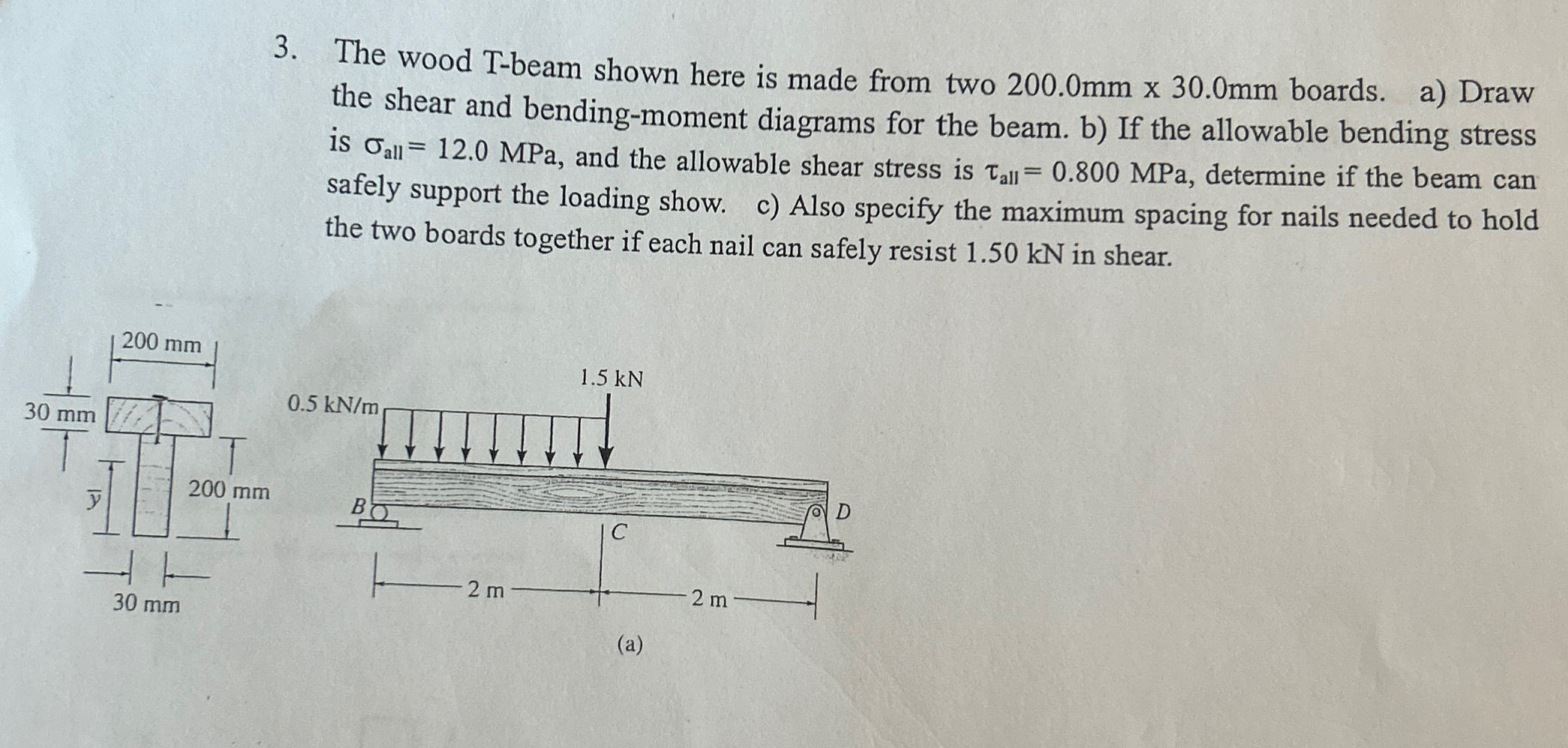 The wood T - beam shown here is made from two 2 0