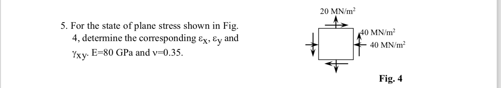 For the state of plane stress shown in Fig. 4 ,