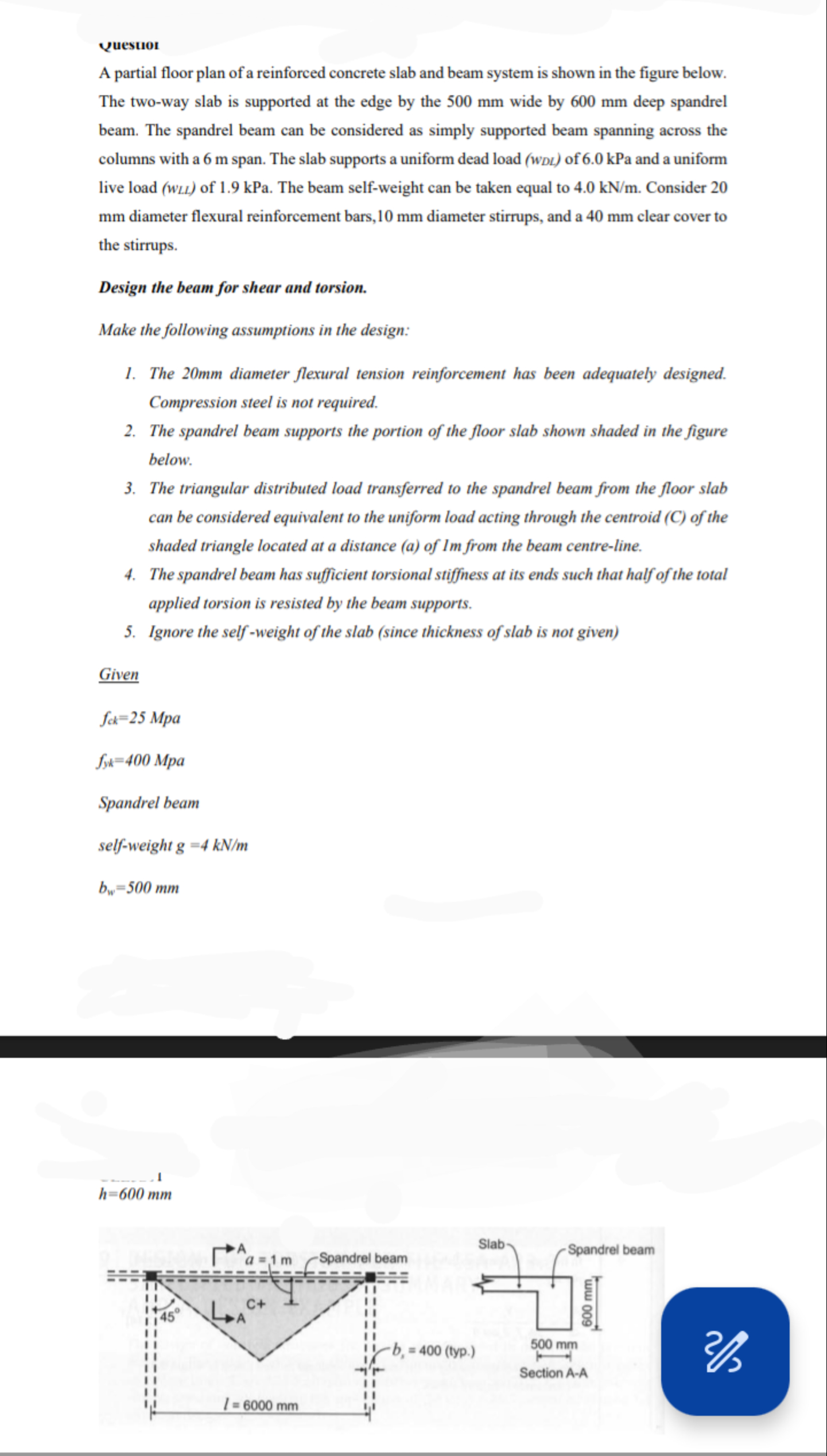 Question A partial floor plan of a reinforced