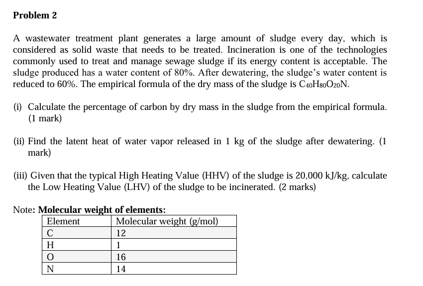 Problem 2 A wastewater treatment plant generates
