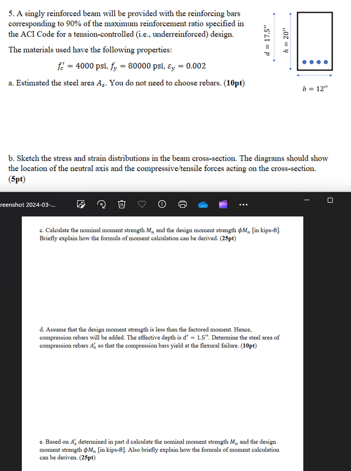 c . Calculate the nominal moment strength M n and