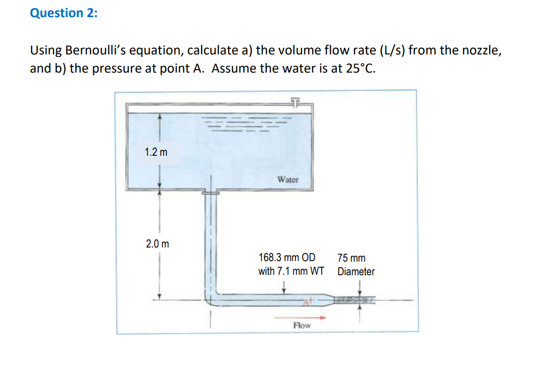 Question 2 : Using Bernoulli's equation,