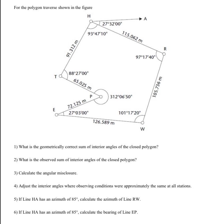 For the polygon traverse shown in the figure What