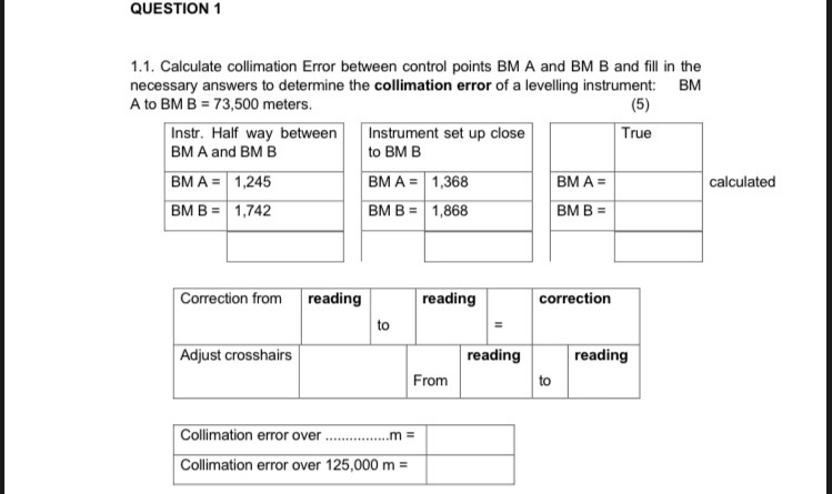 QUESTION 1 1 . 1 . Calculate collimation Error