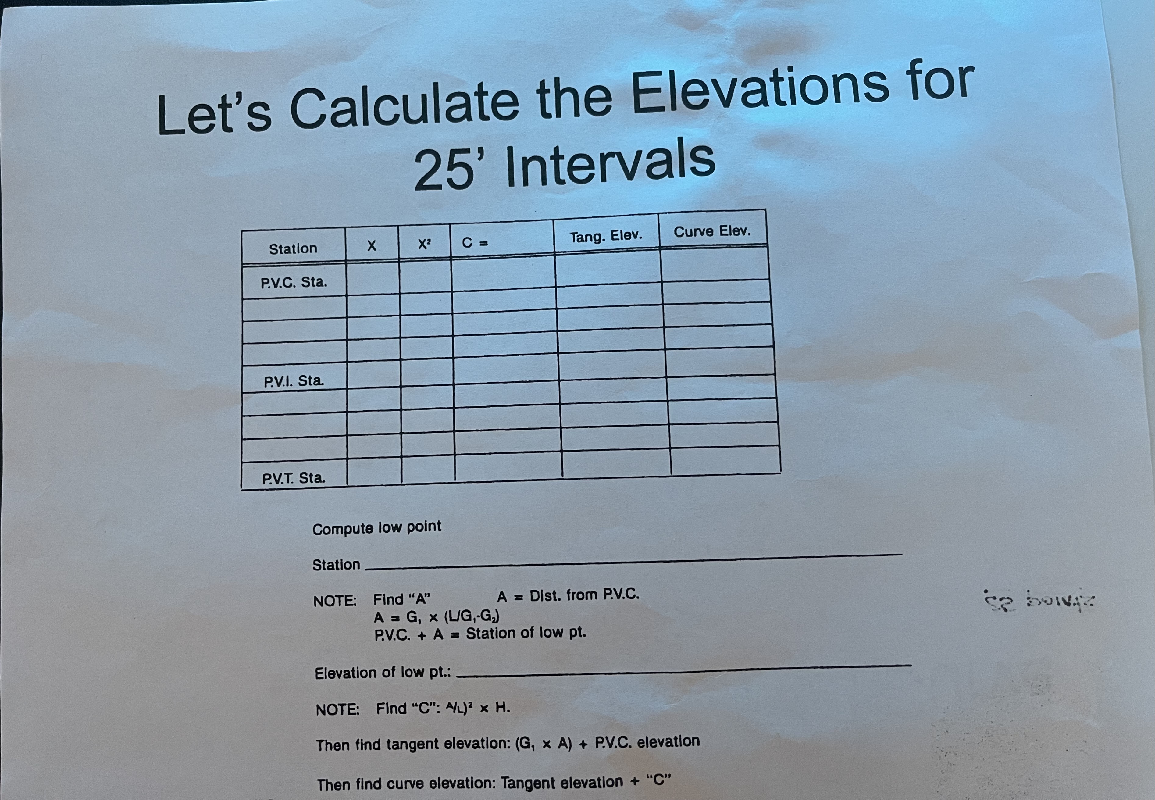 Let's Calculate the Elevations for 2 5 '