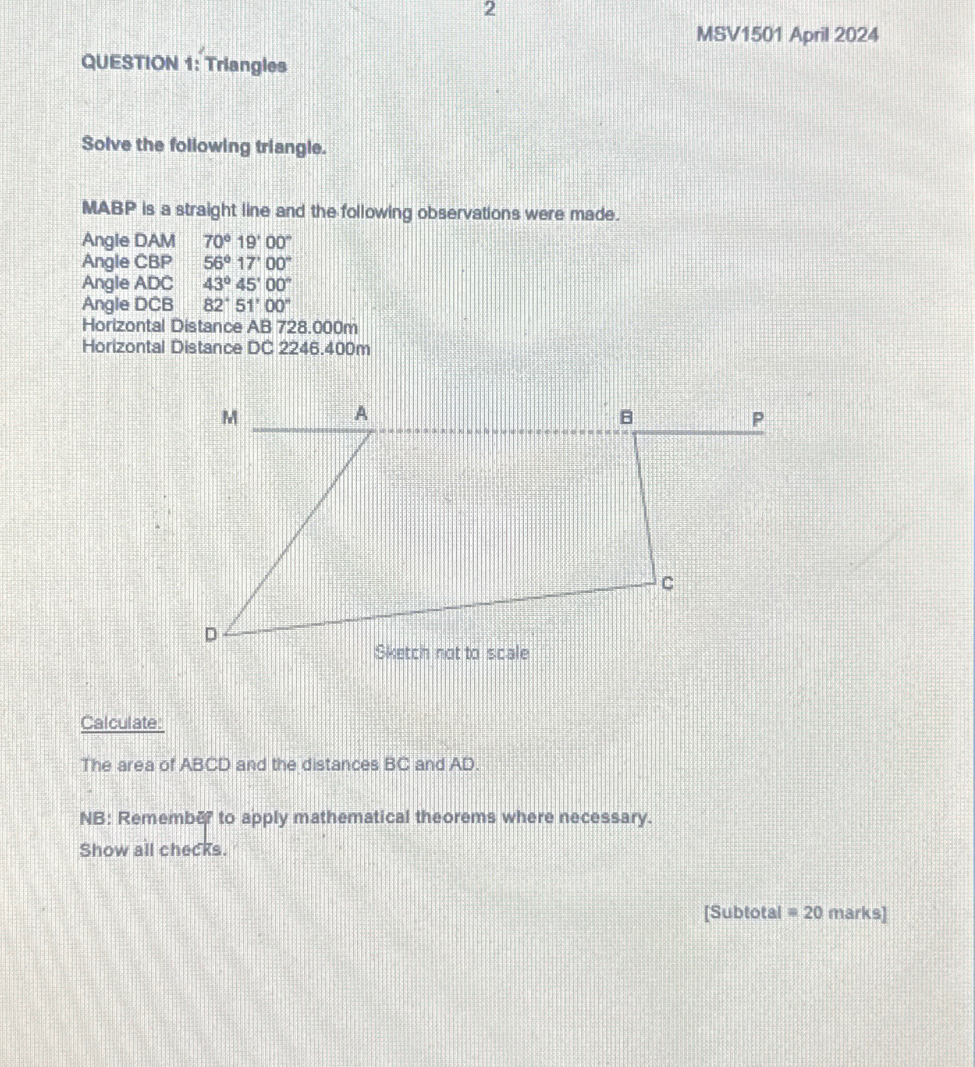2 MSV 1 5 0 1 April 2 0 2 4 QUEsTION t Triangles