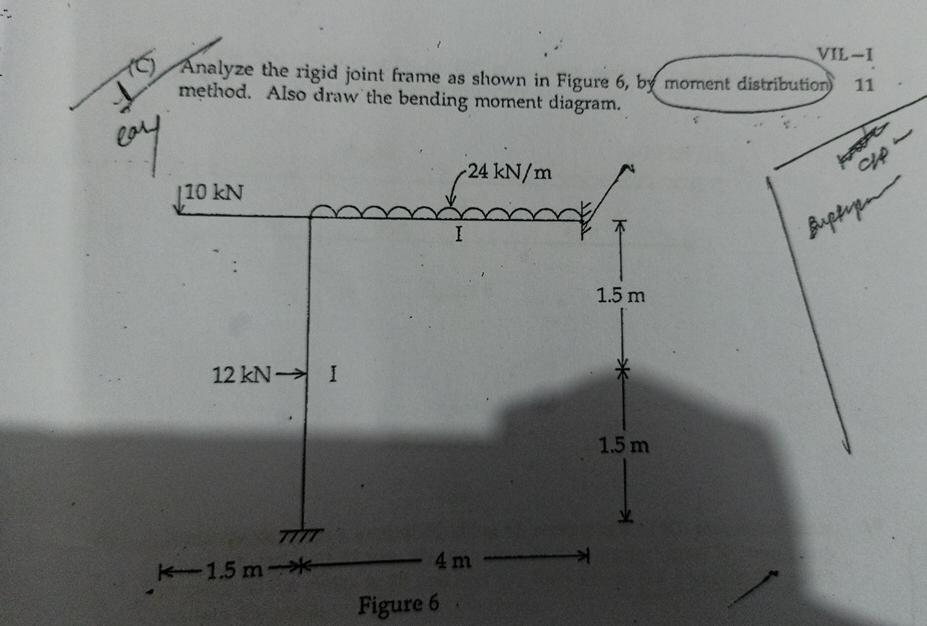 1 C ) Analyze the rigid joint frame as shown in