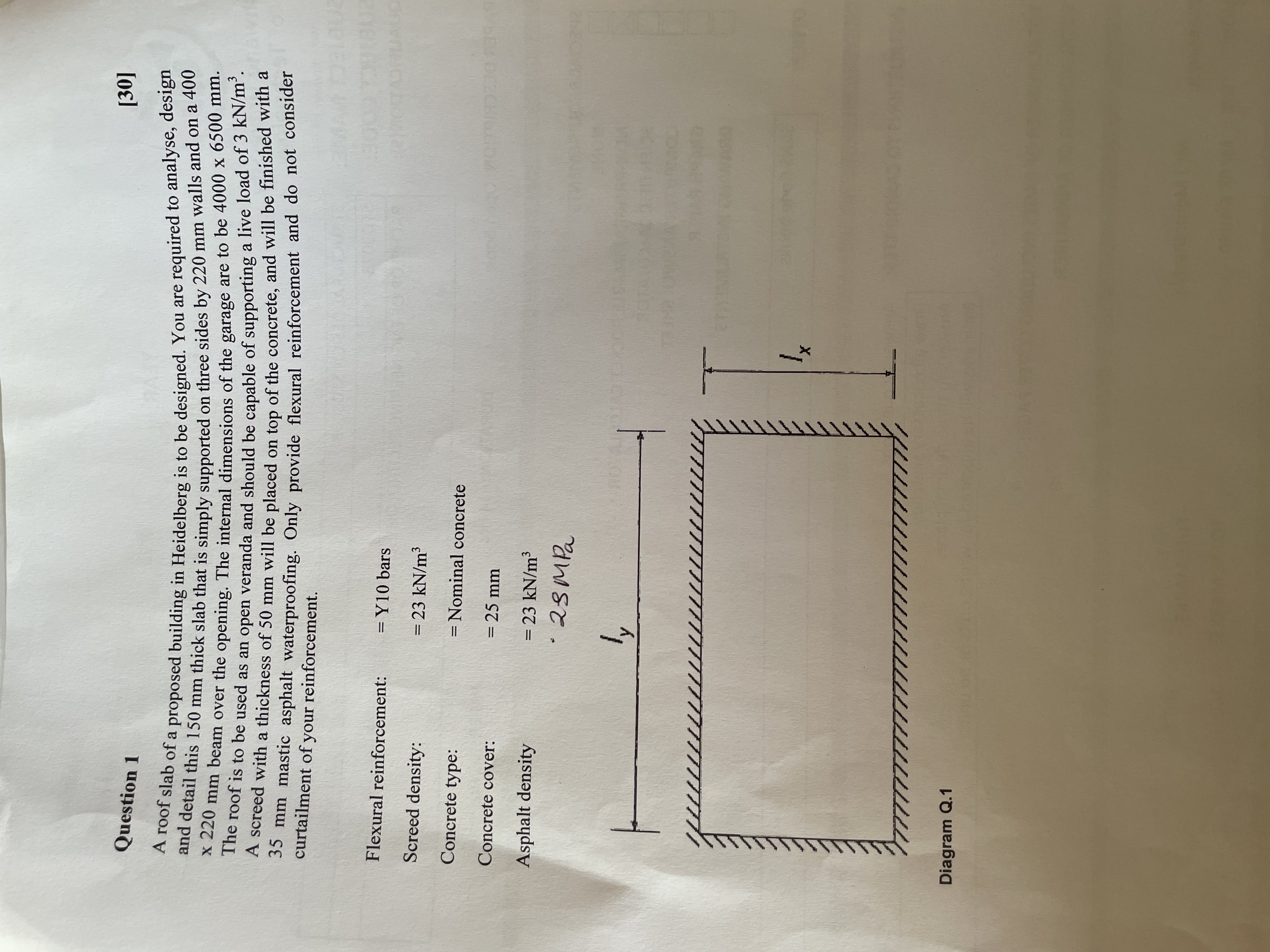 Question 1 [ 3 0 ] A roof slab of a proposed