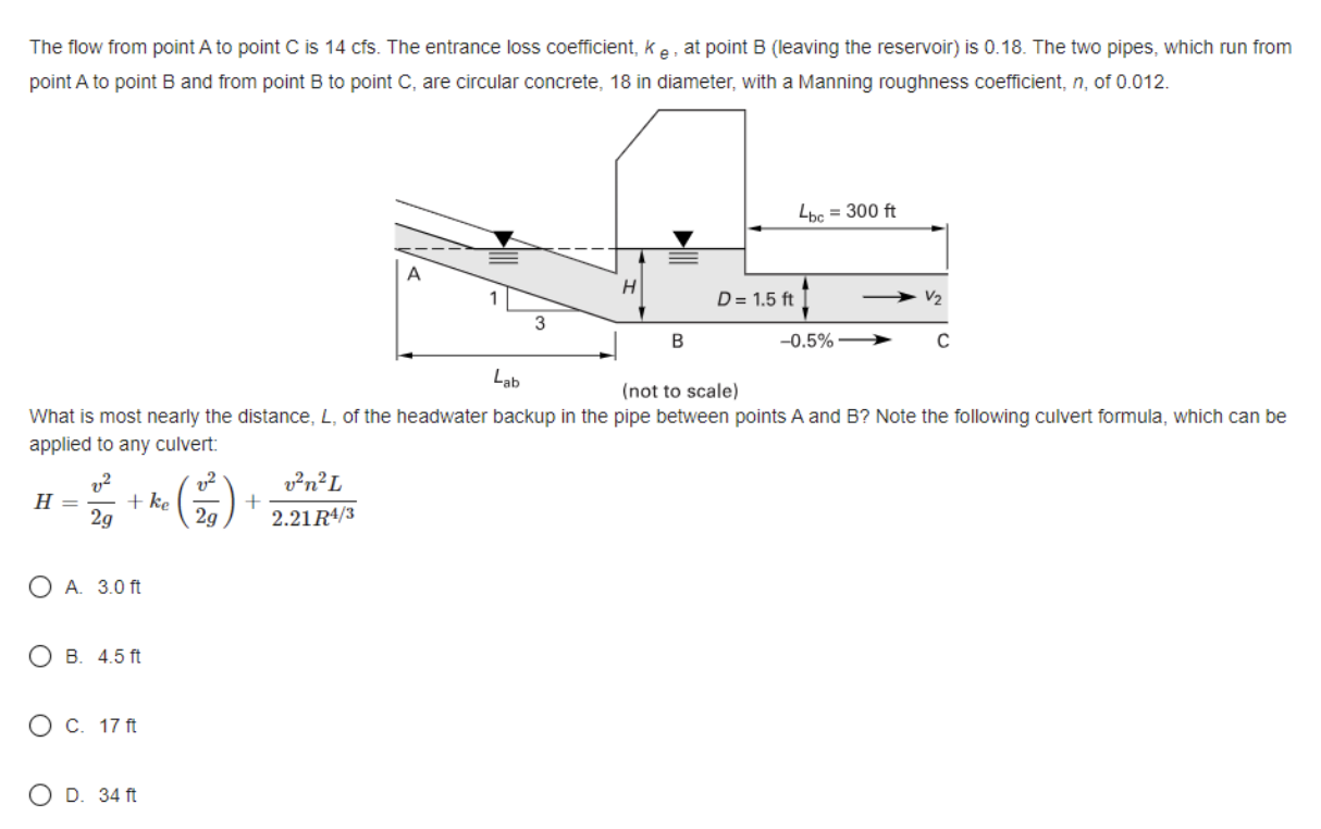 The flow from point A to point C is 1 4 cfs . The