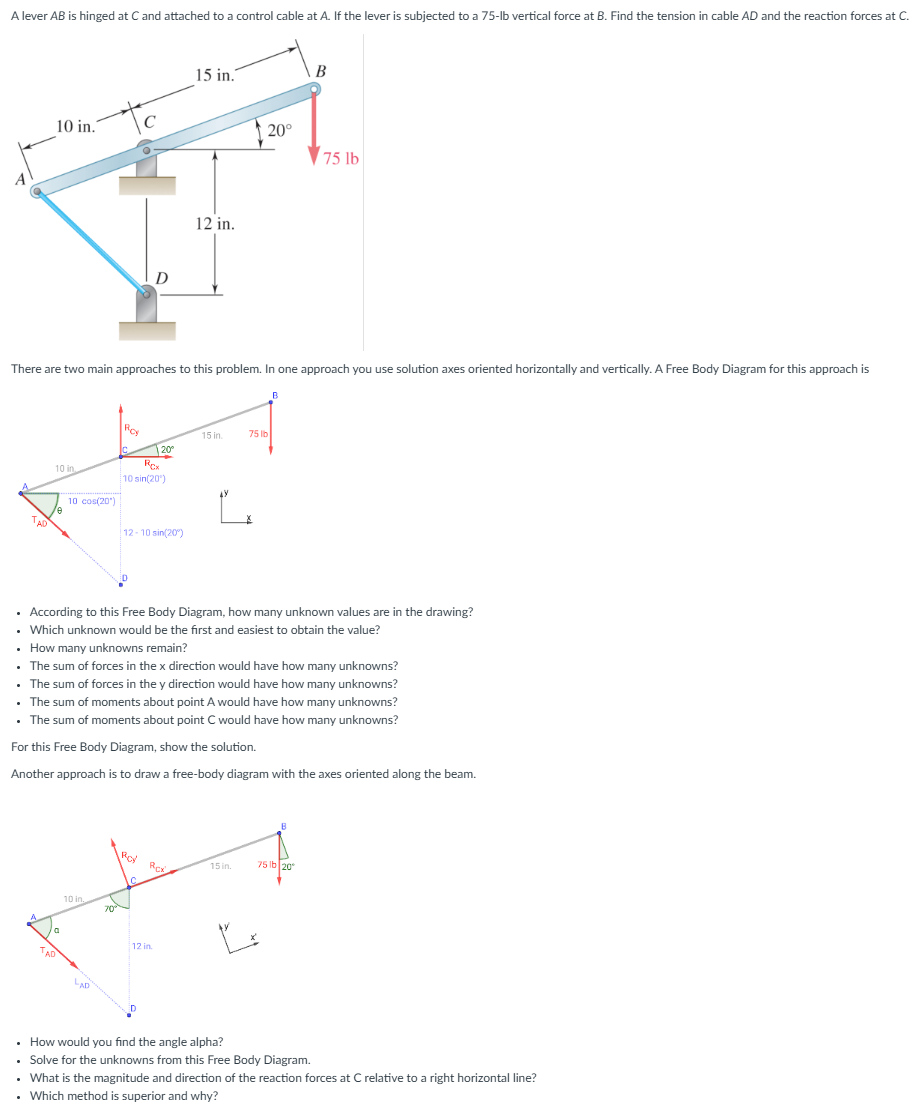A lever A B is hinged at C and attached to a