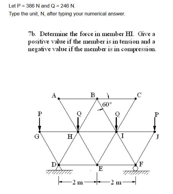 What is the force in member HI ?