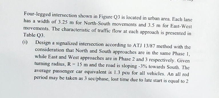 Four - legged intersection shown in Figure Q 3 is