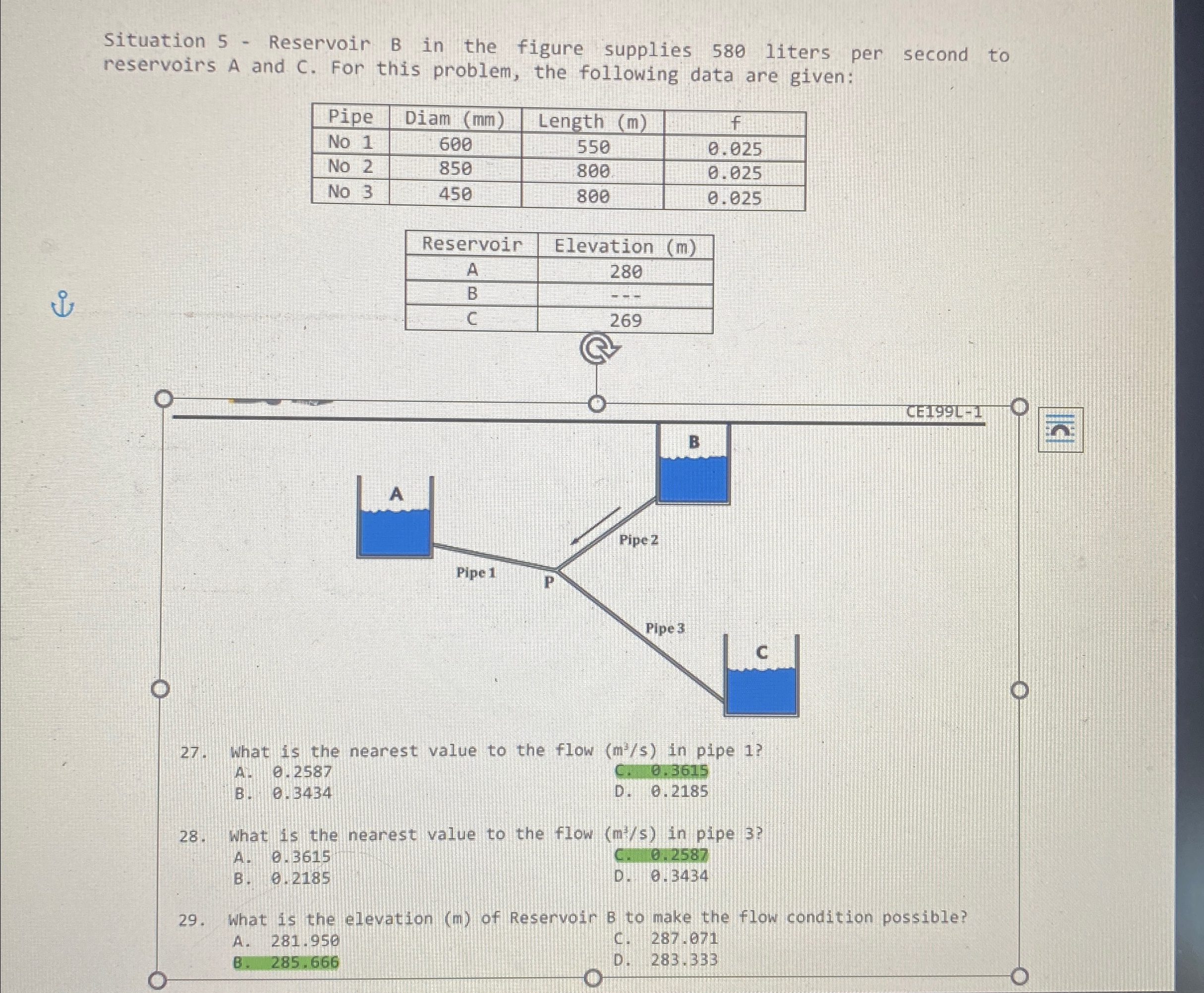 Situation 5 - Reservoir B in the figure supplies