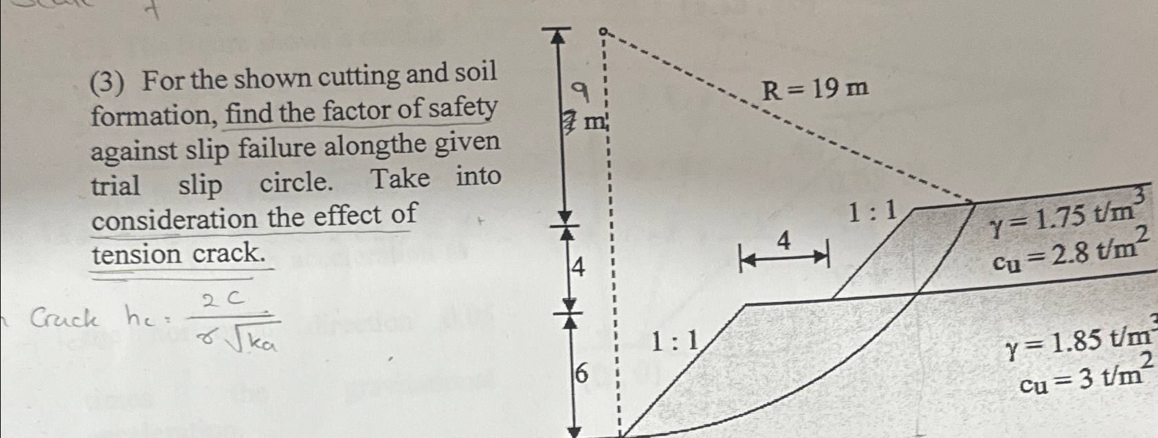 ( 3 ) For the shown cutting and soil formation,