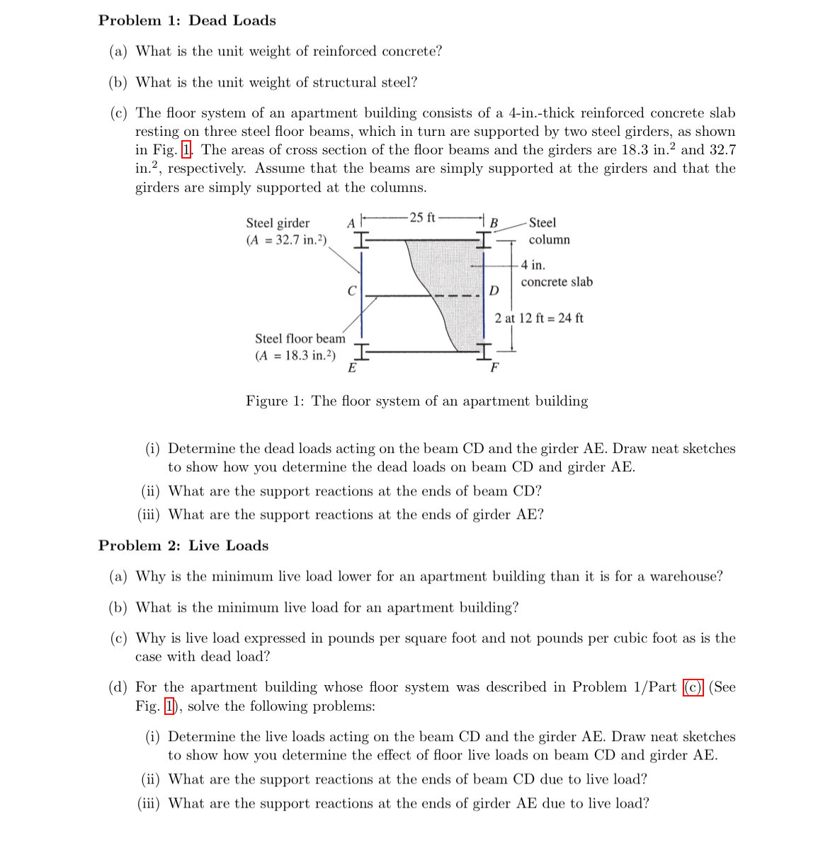 Problem 1 : Dead Loads ( a ) What is the unit