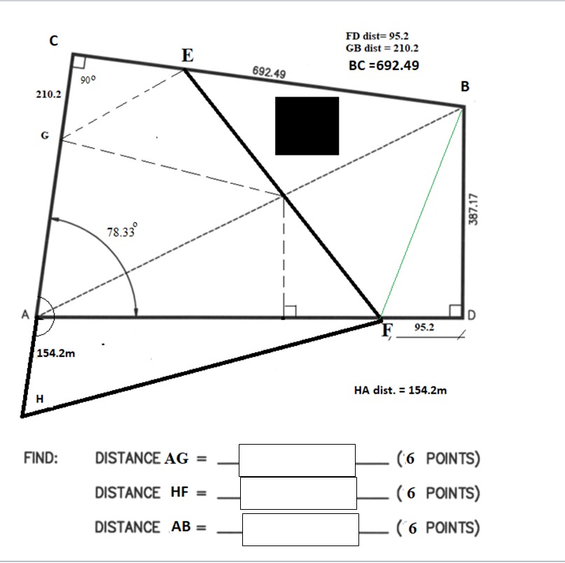 FIND: DISTANCE A G = - DISTANCE H F = DISTANCE A