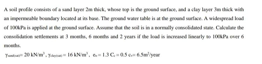 A soil profile consists of a sand layer 2 m