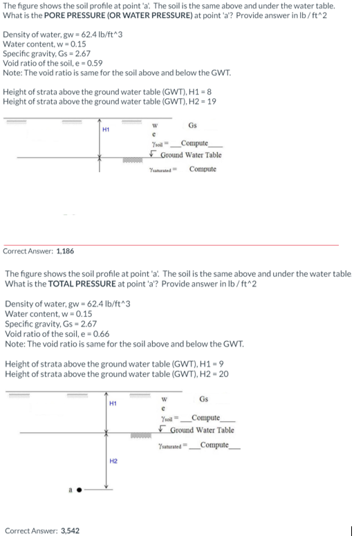 1 ) The figure shows the soil profile at point '