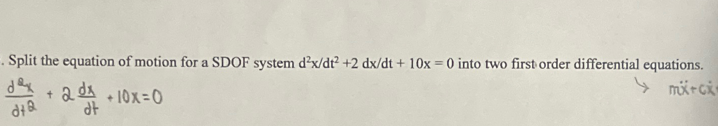 Split the equation of motion for a SDOF system d
