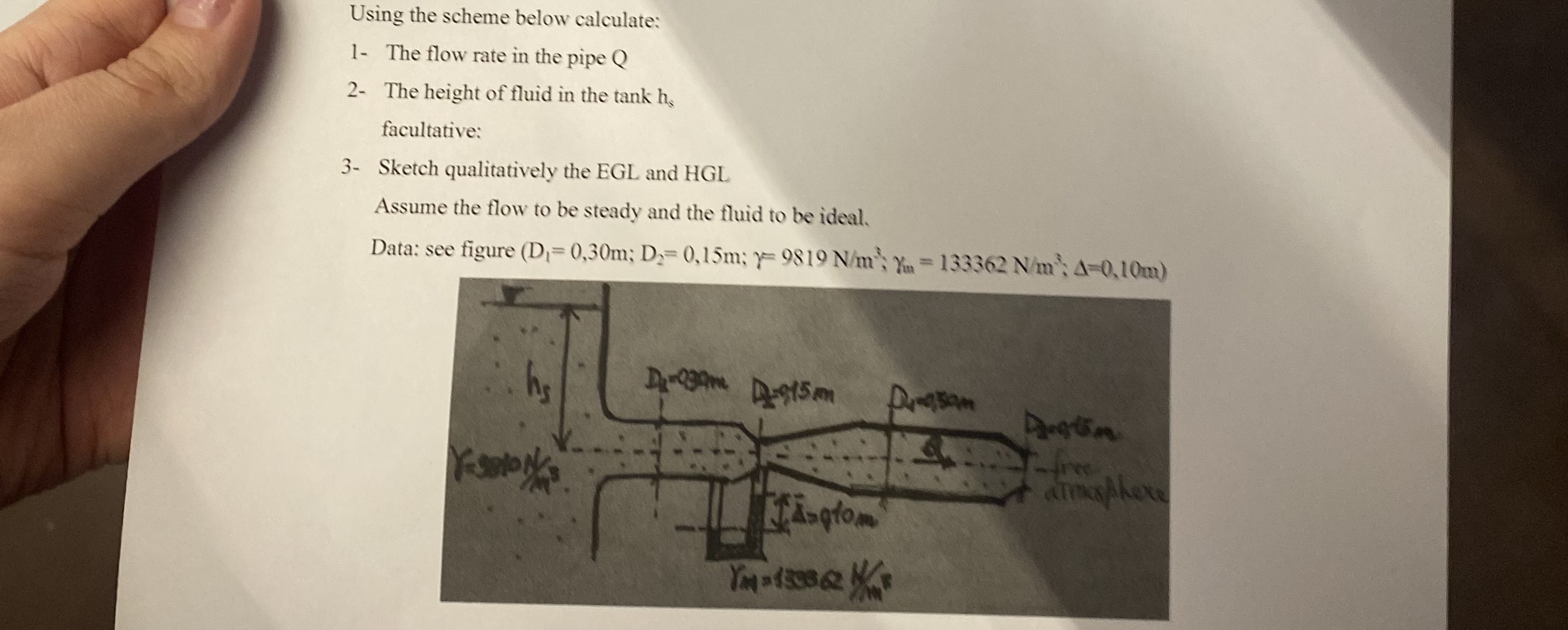 Using the scheme below calculate: 1 - The flow