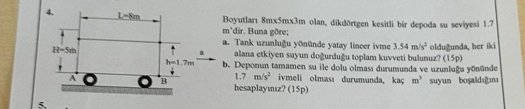 Boyutlar 8 m x 5 m x 3 m olan, dikd rtgen kesitli