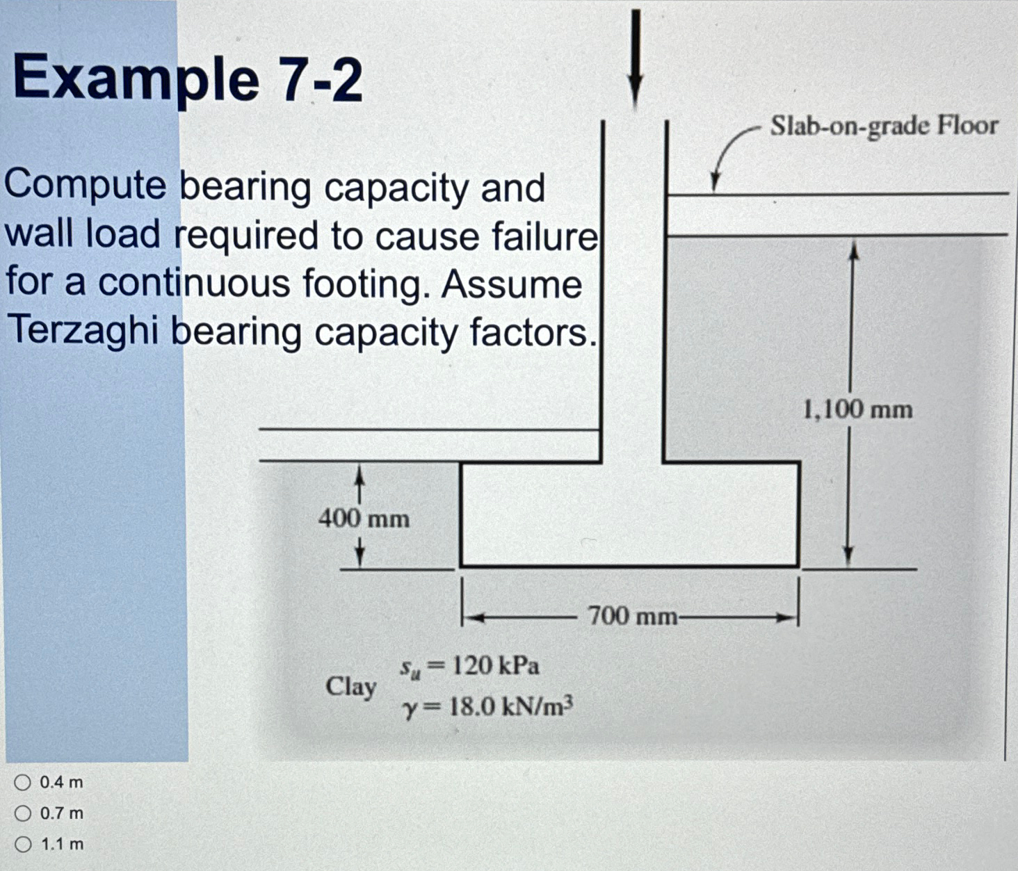 Example 7 - 2 Compute bearing capacity and wall