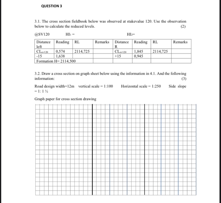 QUESTION 3 3 . 1 . The cross section fieldbook