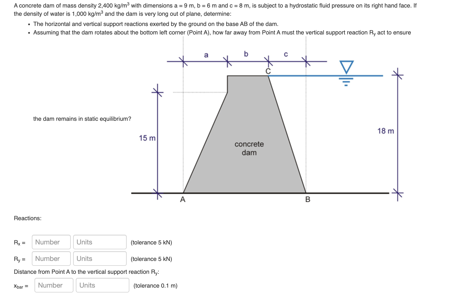 A concrete dam of mass density 2 , 4 0 0 k g m 3