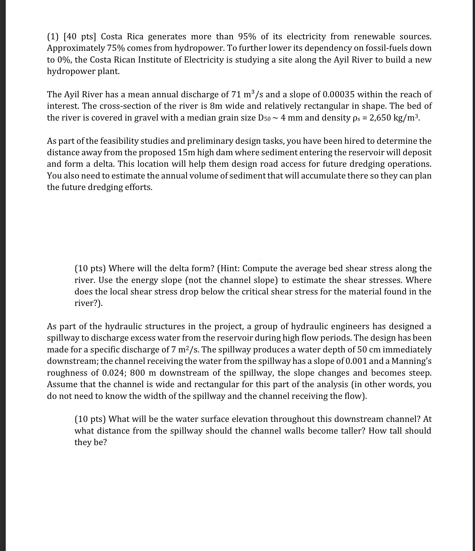 ( 1 ) [ 4 0 pts ] Costa Rica generates more than