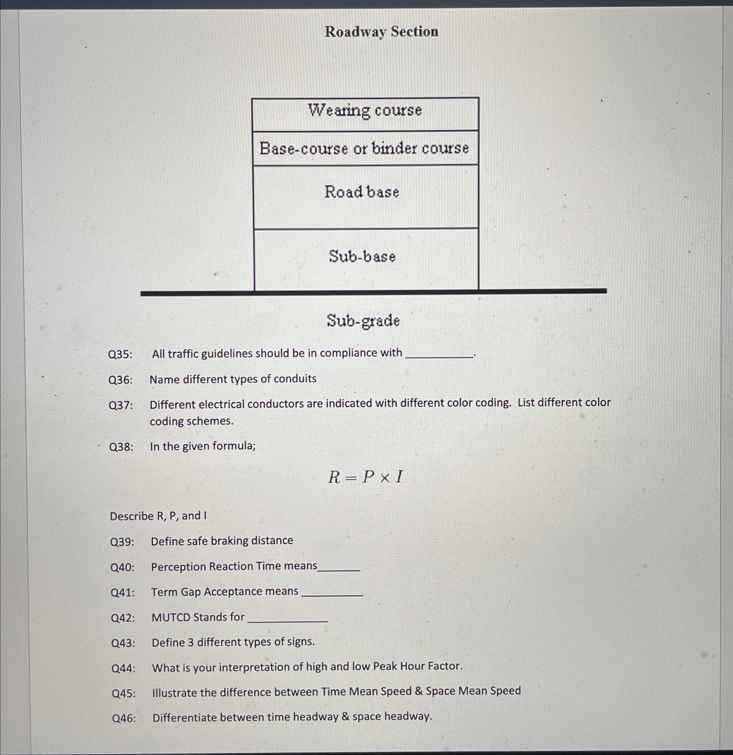 Q 3 4 : Label the different types of the roadway