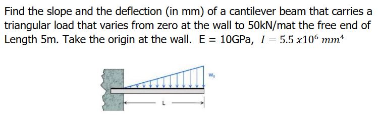 Find the slope and the deflection ( in m m ) of a