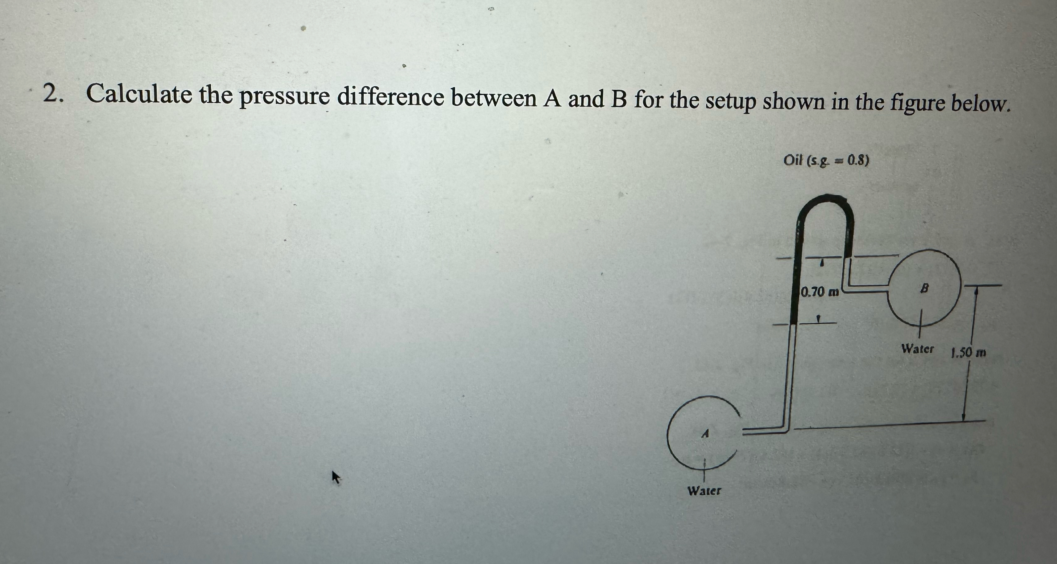 Calculate the pressure difference between A and B