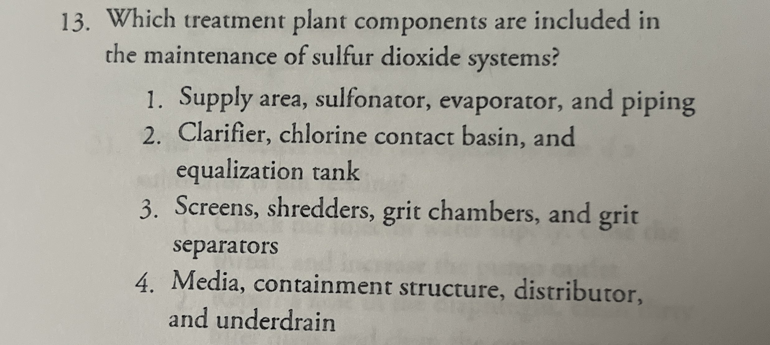 Which treatment plant components are included in