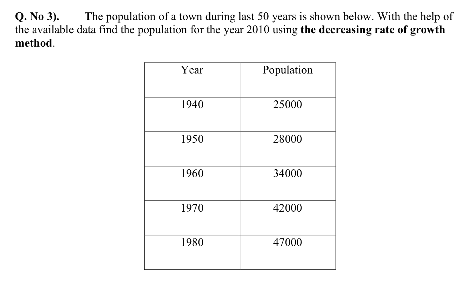 Q . No 3 ) . The population of a town during last