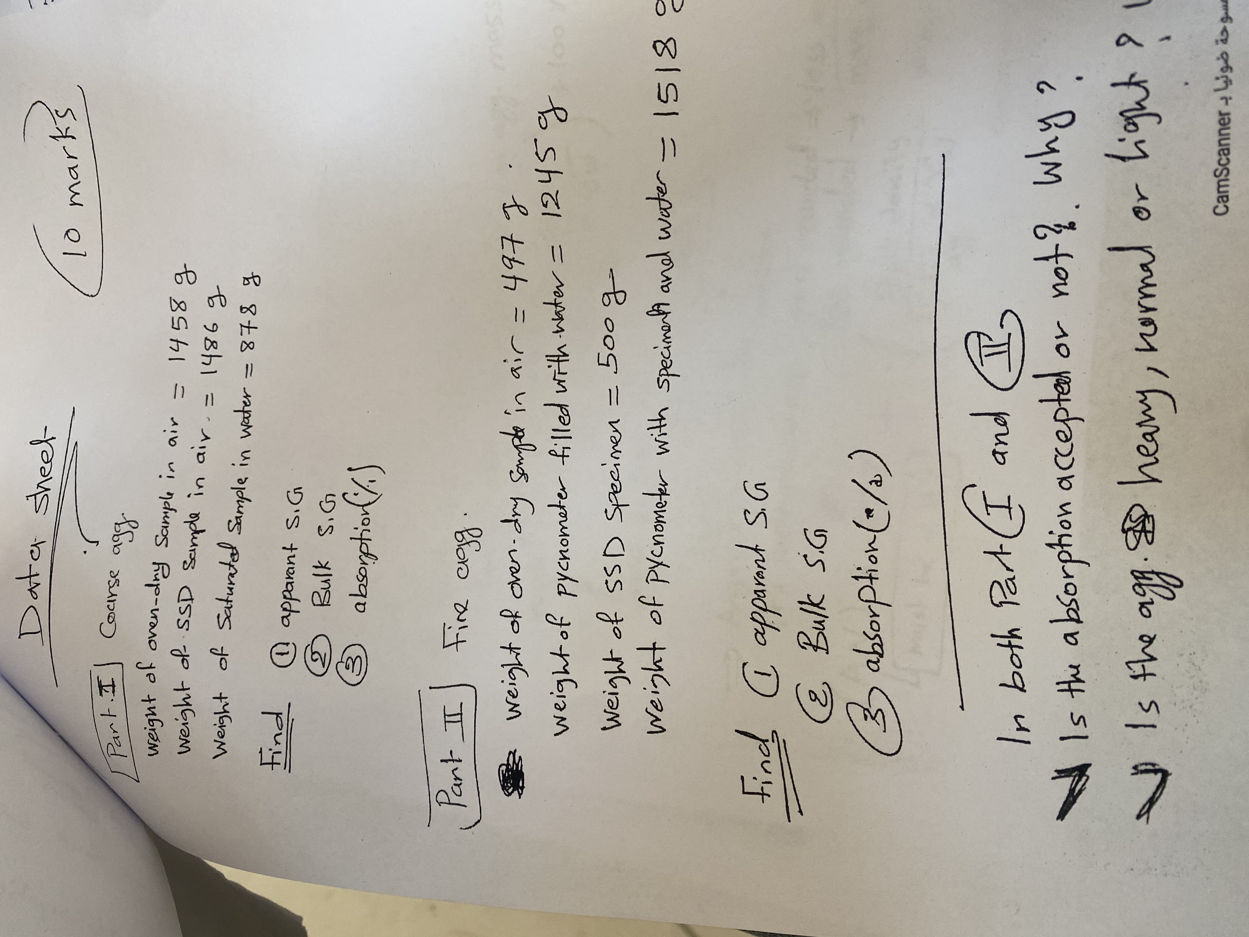 Dat a sheet Part.I Course agg. weight of oven -