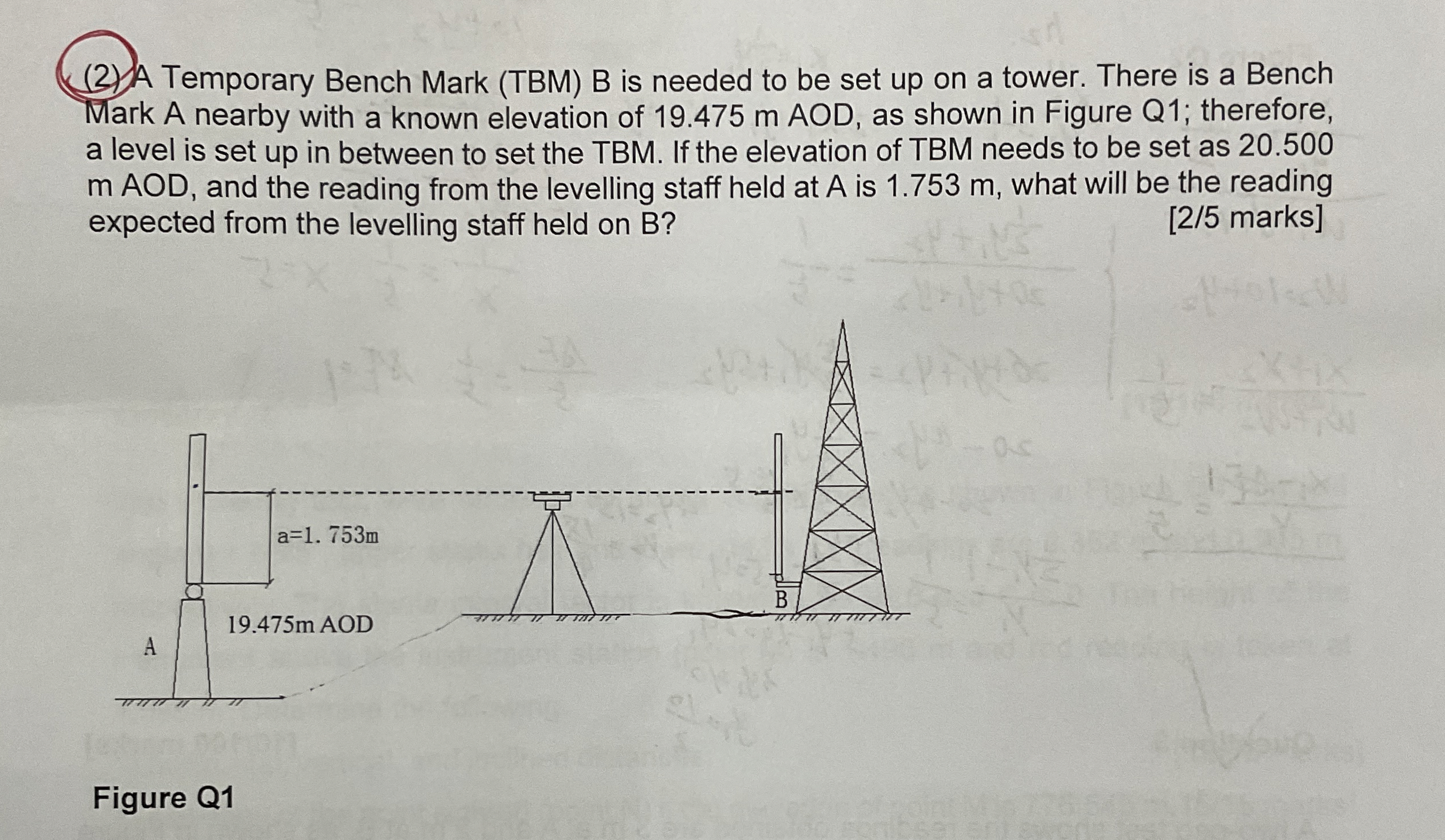 ( 2 ) A Temporary Bench Mark ( TBM ) B is needed
