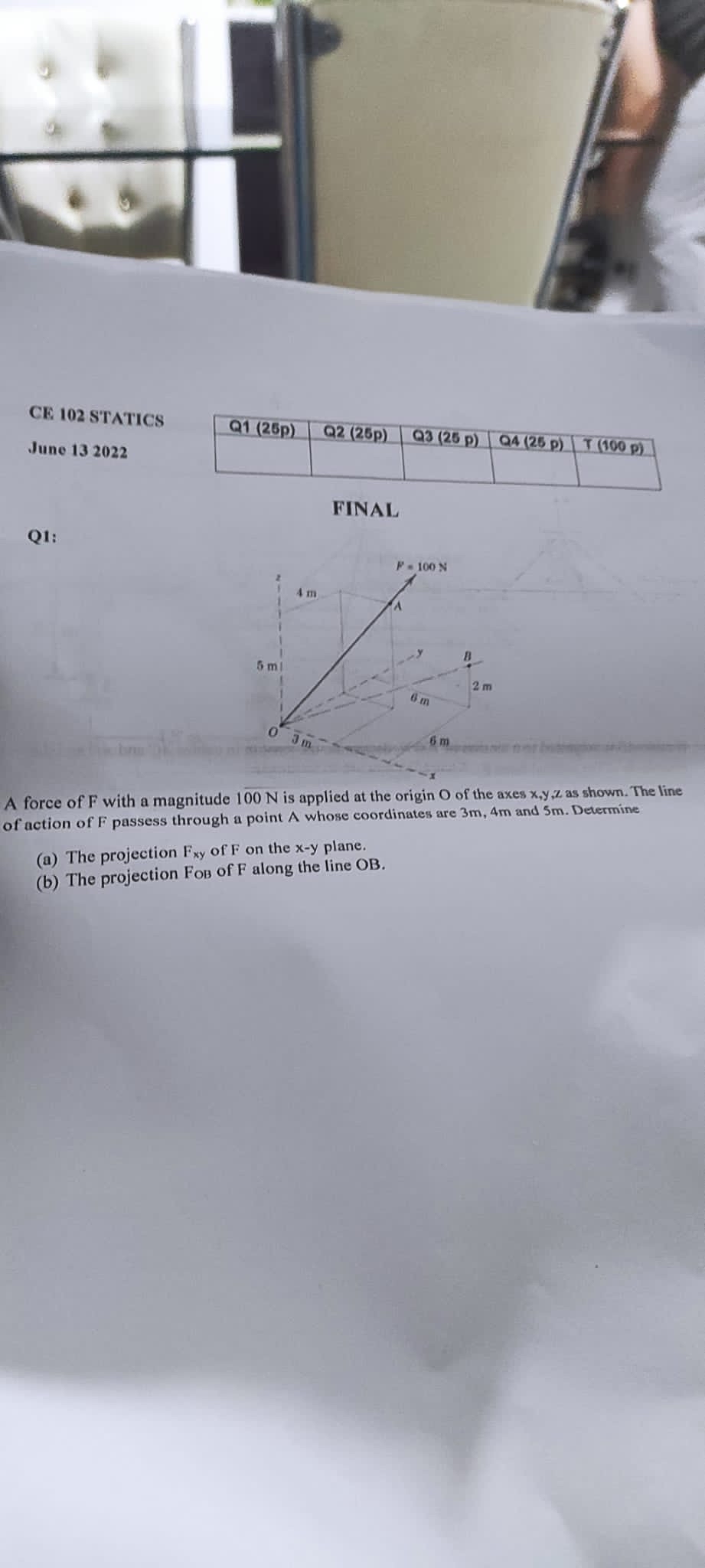 CE 1 0 2 STATICS June 1 3 2 0 2 2 \ table [ [ Q 1