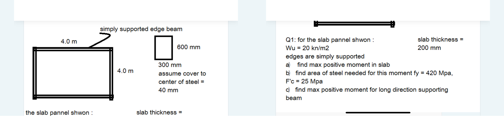 the slab pannel shwon: slab thickness = Q 1 : for